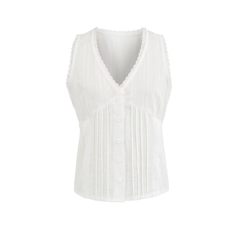 Hot Girl White Lace V-Neck Camisole Women's Summer Outer Wear Pure Lust Style Waist Strap Sleeveless Bm Top Hot Girl White Lace V-Neck Camisole Women's Summer Outer Wear Pure Lust Style Waist Strap Sleeveless Bm Top