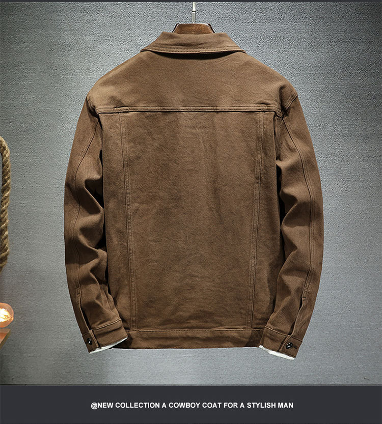Giacca in denim slim fit versione coreana, elasticizzata in cotone, tinta unita, autunno 2024, da uomo_voghion.com