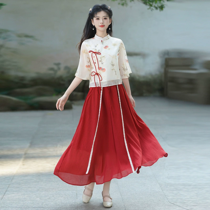 Весенний и летний новый китайский стиль ретро-китайский костюм, китайский элемент улучшен