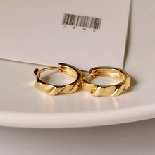 通体S925银耳扣耳饰简约凹凸纹理耳环百搭条纹图形银镀金日常通用