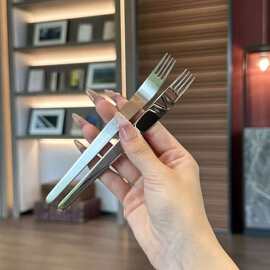 精致高级感长柄不锈钢水果叉高端小叉子家用可爱甜品叉月饼蛋糕叉