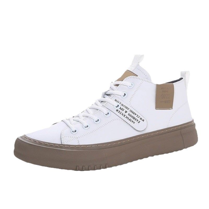 Zapatos de Hombre, Primavera 2025, Nuevos Zapatos de Caña Alta, Zapatillas Deportivas de Media Caña para Hombre, Zapatos Casuales de Cuero Blanco, Zapatos de Moda