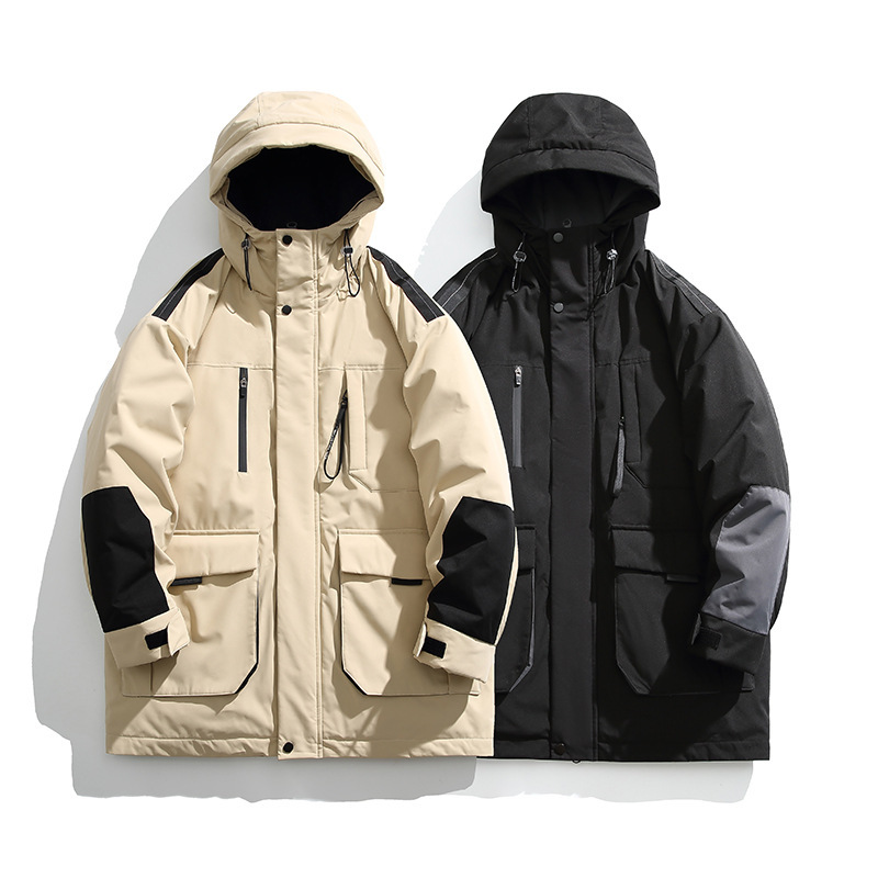 Winter men's three-dimensional workwear outdoor long contrast color stitching mid-length down jacket waterproof ball craft coat Winter men's three-dimensional workwear outdoor long contrast color stitching mid-length down jacket waterproof ball craft coat
