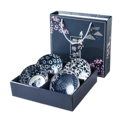 Japanese bowl and chopsticks set creative and practical gift hand-painted blue and white porcelain bowl ceramic tableware set gift box printed logo