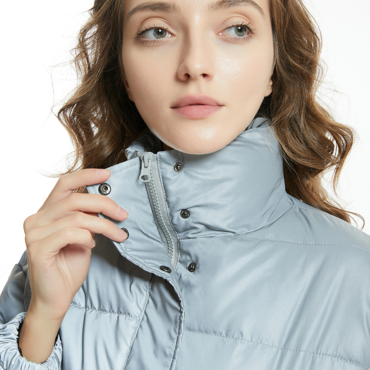 Men's Clothing stand collar reflective cotton coat for women fashion luminous thick cotton coat_voghion.com