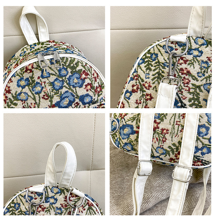 Sewing Thread Fashion Element Women's Pu Leather Flower Streetwear Sewing Thread Oval Zipper Functional Backpack