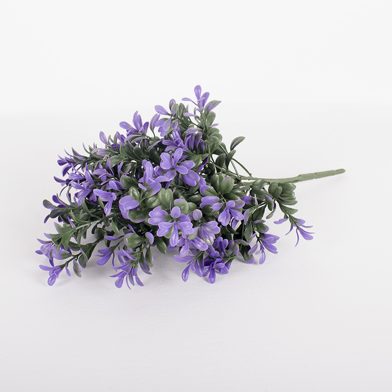 Plantas verdes falsas, decoración de paredes, hojas de plantas de simulación, arreglos florales de pared de fondo, 7 cabezas, lavanda de perilla