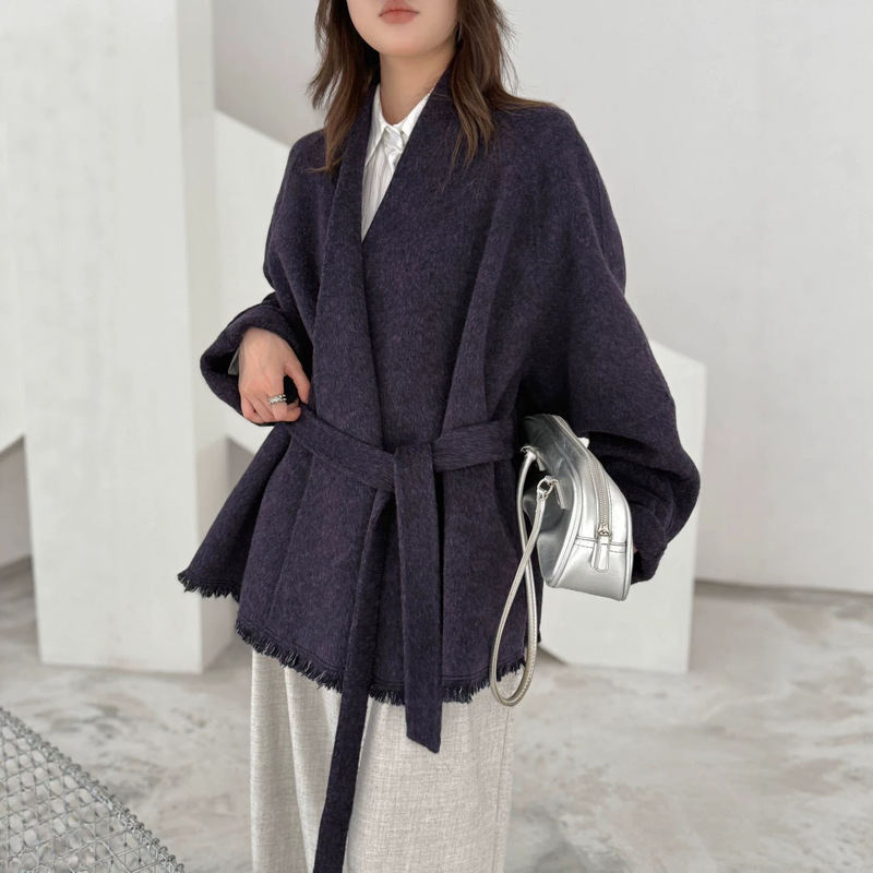 New autumn and winter style, loose-fitting, large-size, medium-long, fringed, casual style, double-sided woolen coat for women New autumn and winter style, loose-fitting, large-size, medium-long, fringed, casual style, double-sided woolen coat for women