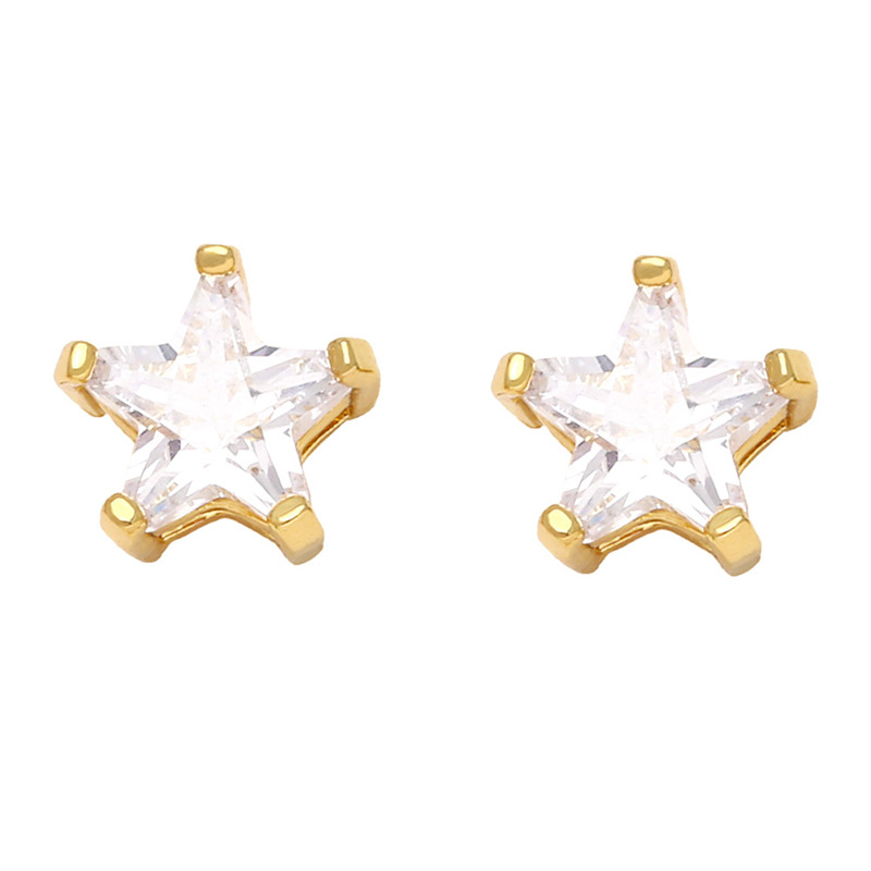 Fashion Star Copper Silver Needle Inlay Zircon Ear Studs 1 Pair display picture 10