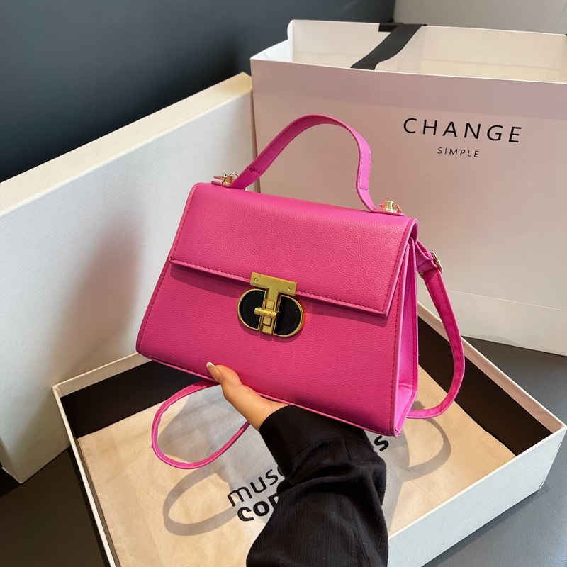 Bolsos de diseño de nicho a la moda para mujer este año: nuevos bolsos cuadrados pequeños con un moderno diseño de cierre, disponibles como bolsos de hombro o bandoleras en colores sólidos con una textura premium.