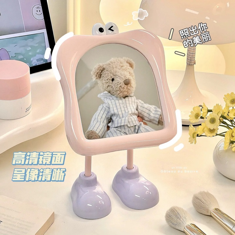 可爱大脚丫化妆镜桌面台式卡通眼睛学生宿舍镜美妆补妆梳妆公主镜|undefined
