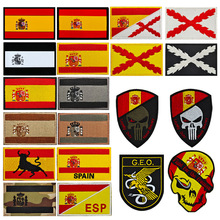 西班牙国旗刺绣魔术贴章GEO徽章鹰和蛇臂章补丁军事战术士气章
