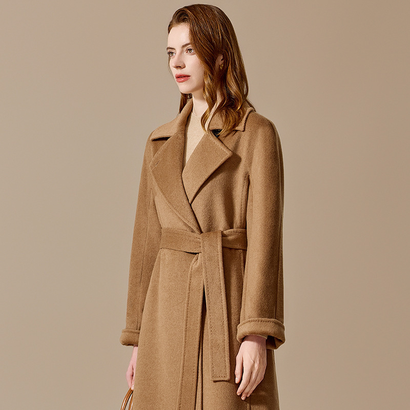 Lined 100% Camel Wool Coat for Women, Mid-Length, 2025 Autumn and Winter New Style, High-End Woolen Coat