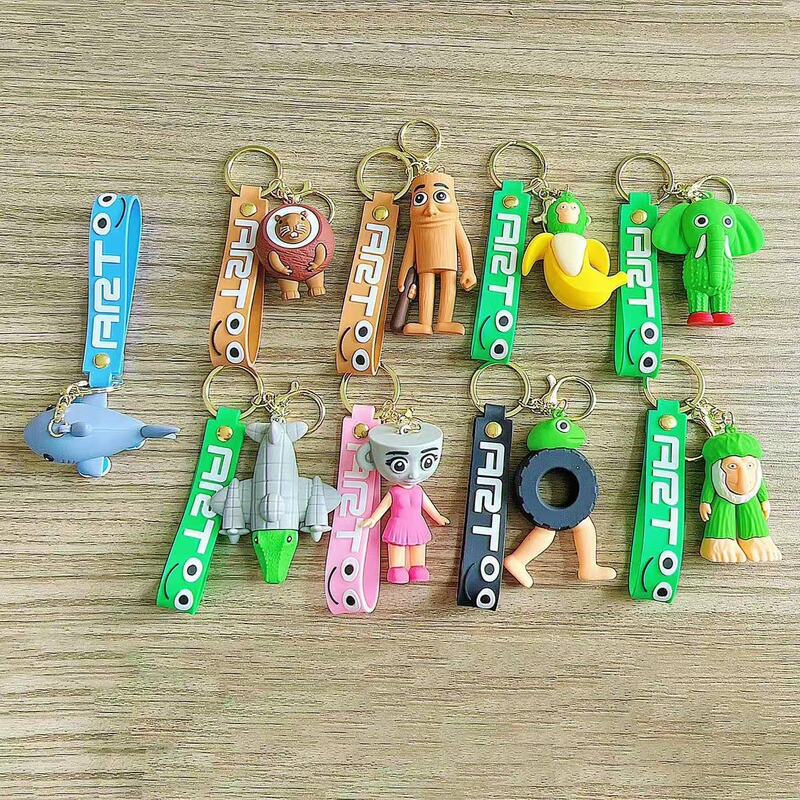 Wooden Stick Man American Mountain and Sea Scroll Shark Keychain