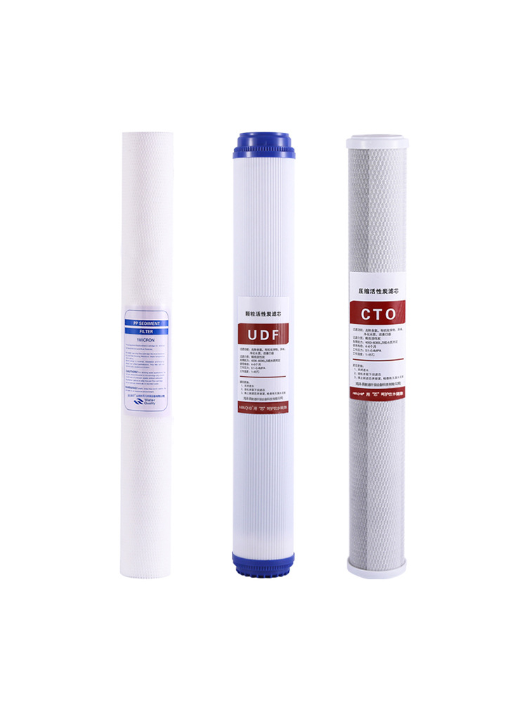 Purificador de agua purificador de agua frontal de tres niveles plana CTO sinterizado comprimido filtro de carbón activado 20 pulgadas 50cm Accesorios consumibles
