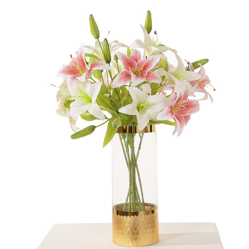 Floral 3D Printed Double-Headed Lily with Insulated Style, Fake Flower Manufacturer for Home Decor, Cross-Border Wedding Supplies, Wholesale - MW31587