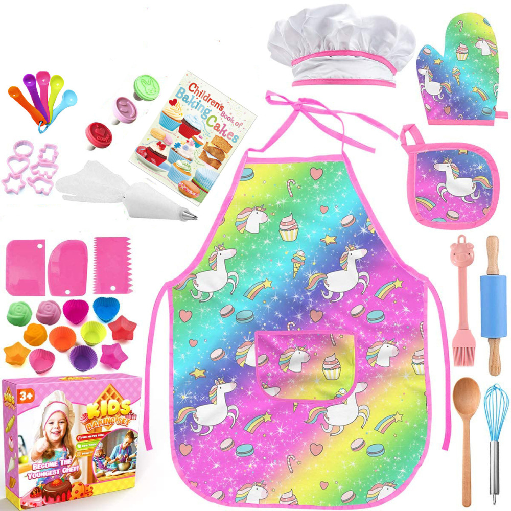 Amazon puede cocinar para niños set de horneado pasteles cocina para niños juguetes caseros delantal sombrero de cocinero horneado