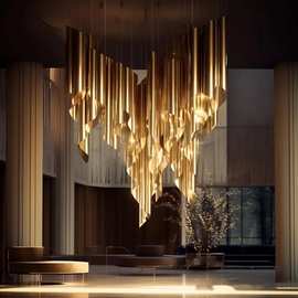定制酒店大堂吊灯金属灯高级奢华创意旋转长吊灯现代简约北欧风