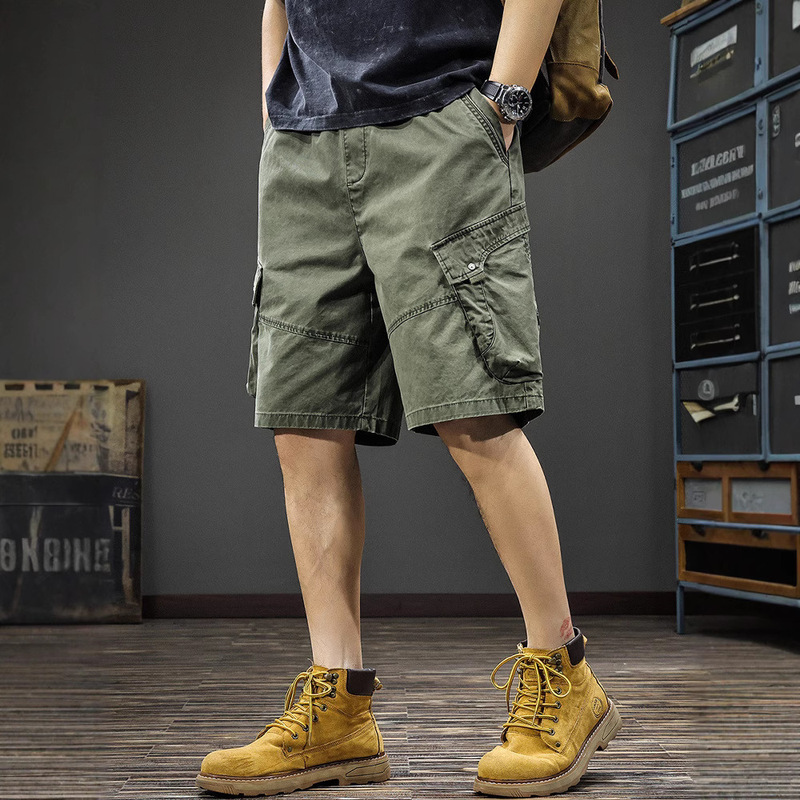 High-End American Retro Work Shorts for Men, Summer Trendy Brand, Loose Plus-Size Design, Washed Casual Knee-Length Shorts