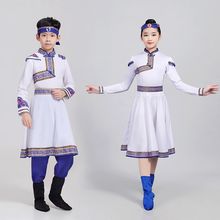 三月三演出服新款儿童蒙古舞蹈服男中小学生蒙族女蒙古袍长裙弹性