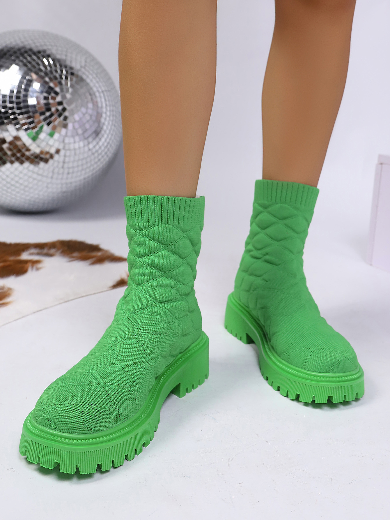 Quilted Mesh Sock Ankle Boots — detail view 12