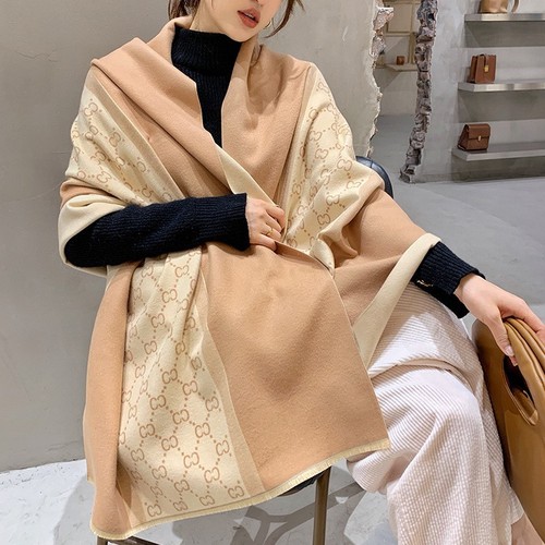  New Scarf Women's Winter European and American Color Matching Warm Scarf Imitation Cashmere Letter Double-sided Thickened Air Conditioning Shawl