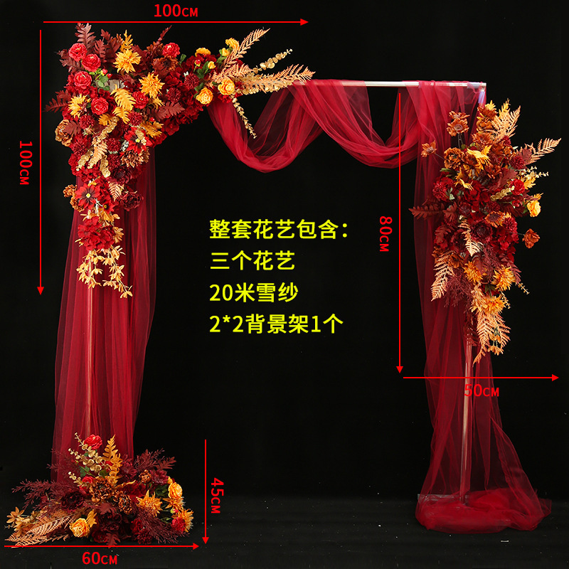 結婚式の道具の青い結婚式のシミュレーションの花の列の花の三角の花の列は造花の舞台の装飾の大きい赤色を配置します。|undefined