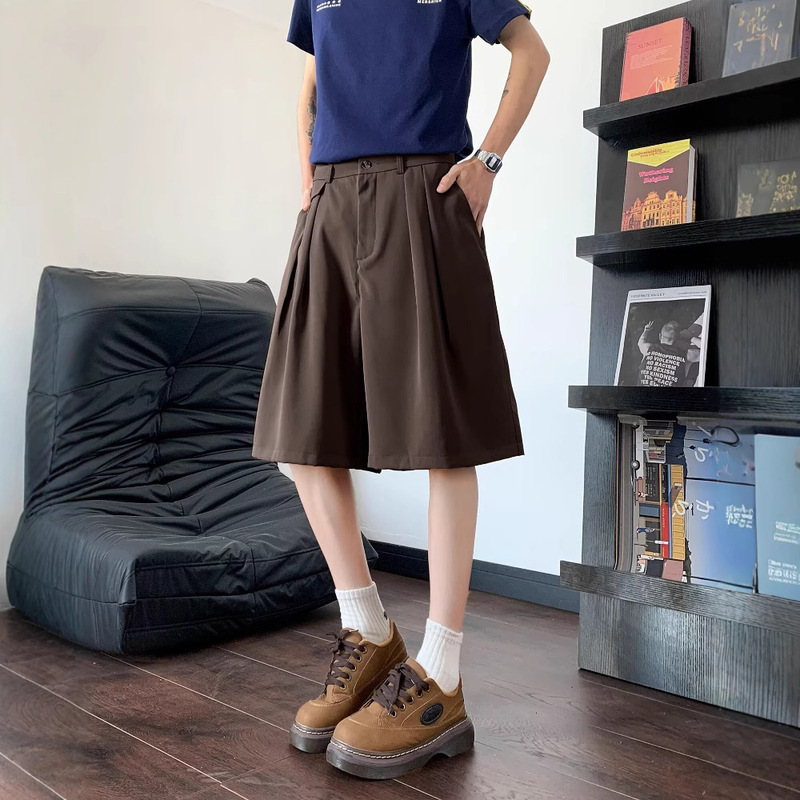 Black Suit Shorts Men's Trendy Korean Style Loose Casual Men's Mid-Length Pants Summer Thin Quick-Drying Five-Point Pants