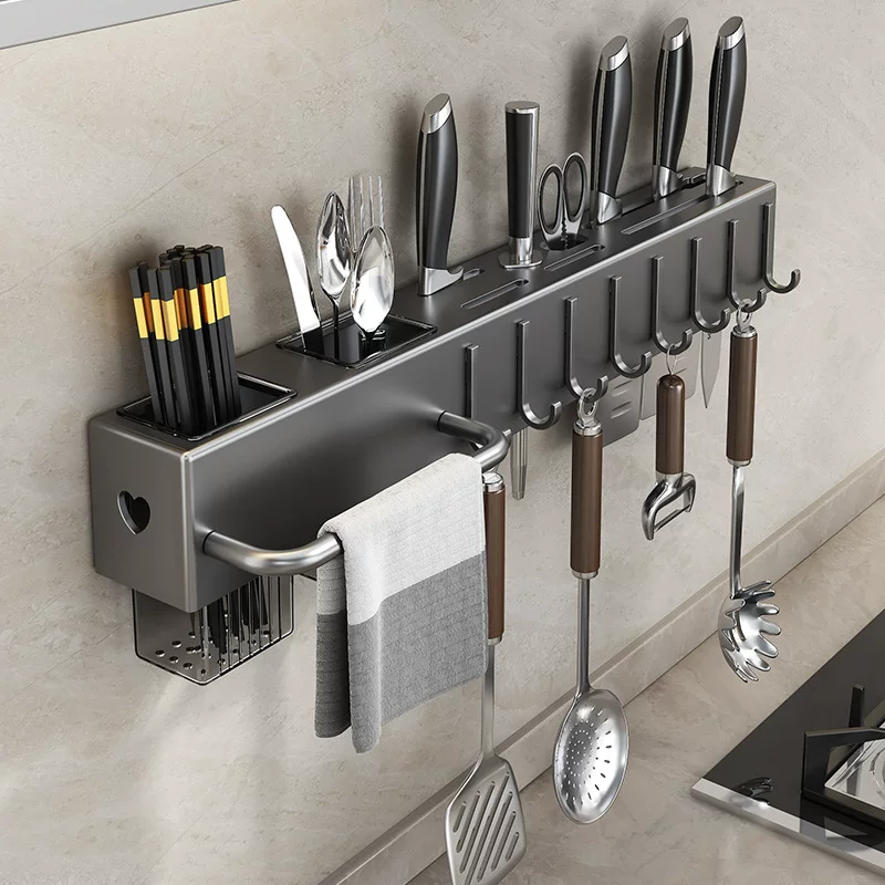 Wall-mounted kitchen storage rack, multi-function knife & chopstick shelf, 30–60 cm