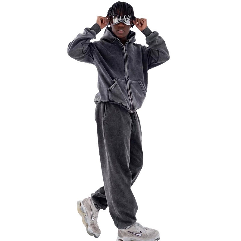 Lavados con agua pesados con cremallera con chaqueta encapuchada para hombres otoño y invierno nuevos productos sueltos versátiles retro pareja de diseño original chaqueta