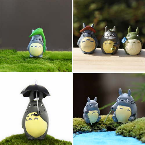 Moss micro-landscape decoration DIY assembly ornaments fishing lotus leaf umbrella three Totoro station sign resin ornaments
