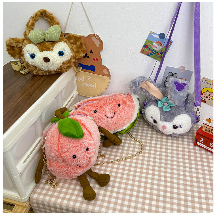Children's fruit coin purse, plush toy, cute watermelon chain crossbody bag, hand-held pillow, girl cartoon single-shoulder bag undefined