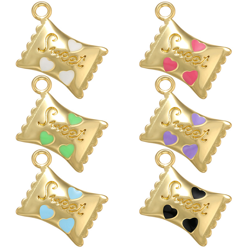 1 Piece Sweet Letter Heart Shape Candy Brass Enamel Pendant Jewelry Accessories display picture 1