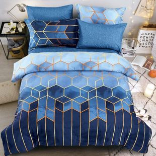 Cross-border Amazon Geometric Element Rolney Three-piece Light Luxury Style Gilt Line Quilt Cover Bedding Kit