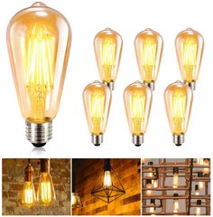 Edison Vintage Bulb E27 Energy-saving Lamp 8W Transparent Yellow Atmosphere Lighting Decorative Lamp ST64 Bulb 110V