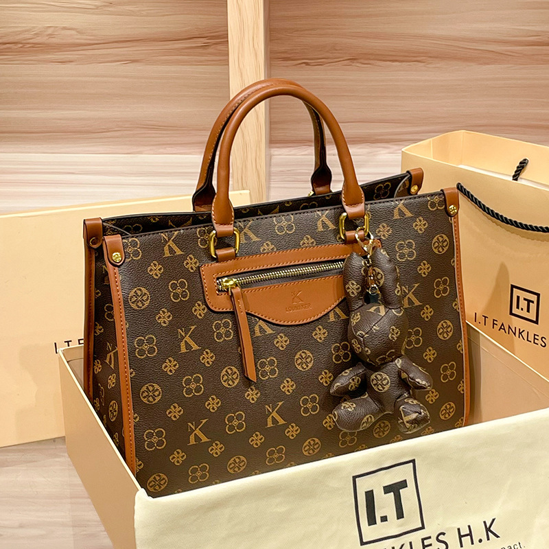 Túi tote da thật nữ đeo vai lớn phong cách cao cấp thu đông — NK/nâu, Màu kaki