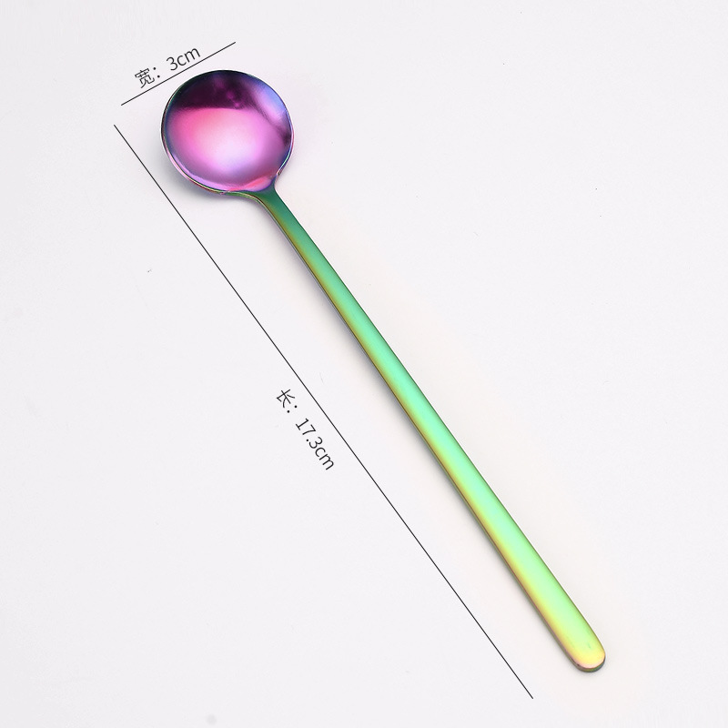 Cruzar la frontera de acero inoxidable 304 agitación creativa cuchara de café de titanio de oro de mango largo taza de postre de miel pequeña cuchara redonda
