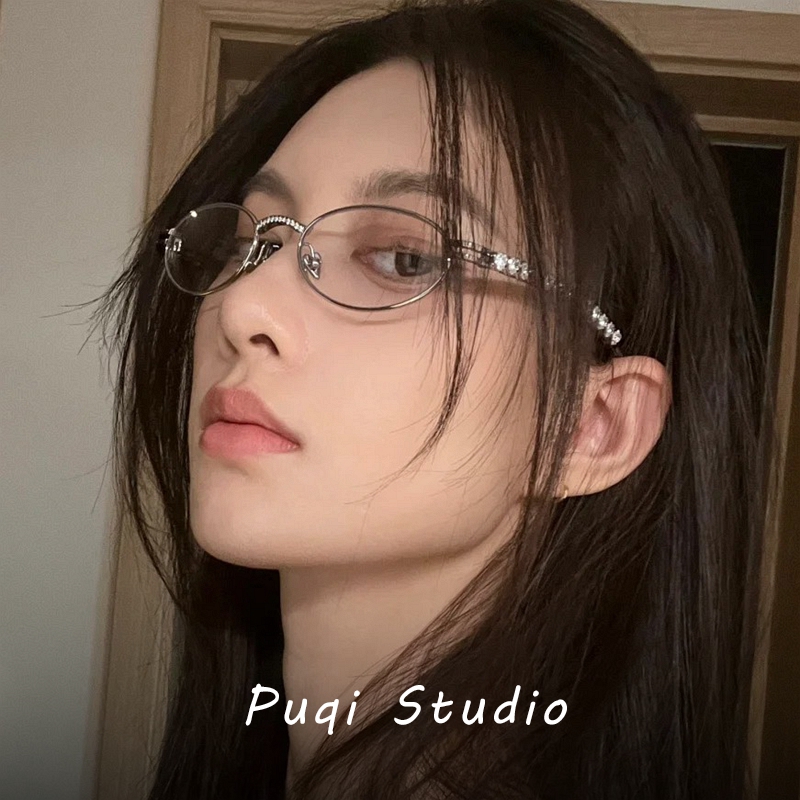 Jenny Jennie el mismo estilo retro gafas de diamantes con montura ovalada para mujer artefacto de maquillaje corto espejo plano marco marea