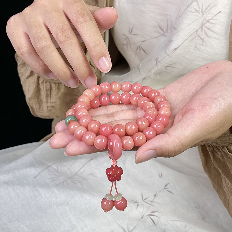 桃粉飘花菩提手串男女绕指柔双圈手持菩提子佛珠念珠文玩手链批发|undefined