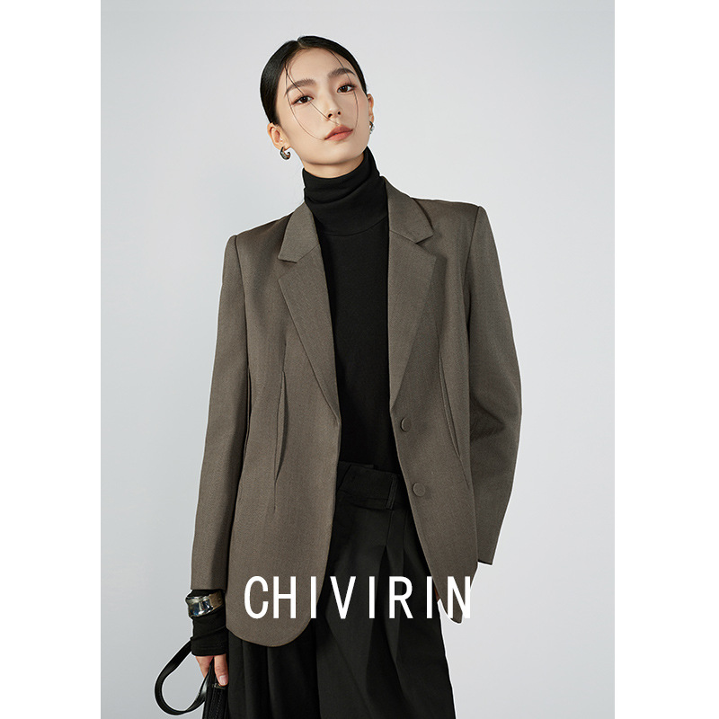 Qadın yun jaket, retro tək düyməli, payız-qış üçün