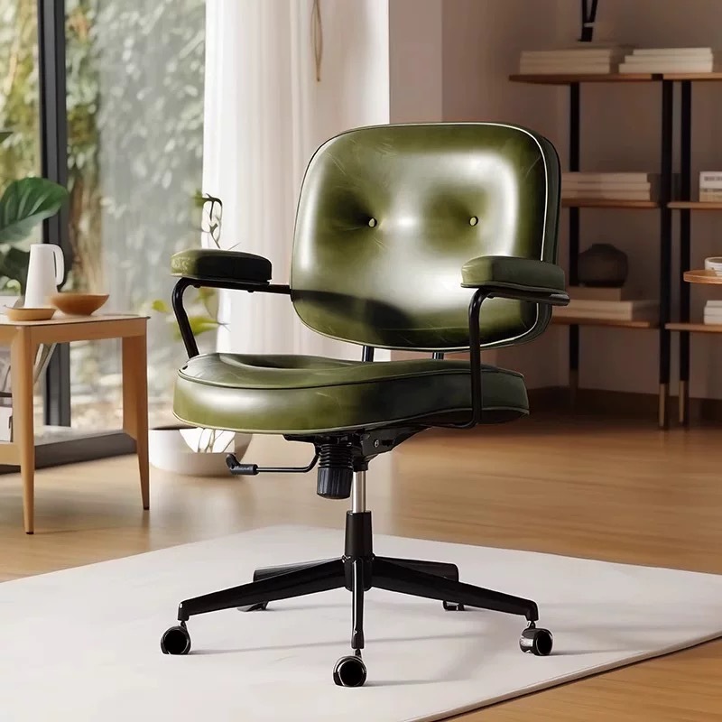 Home Computer Chair Sedentary Comfortable Study Desk Chair Bedroom Seat Oil Wax Leather Office Chair Swivel Chair