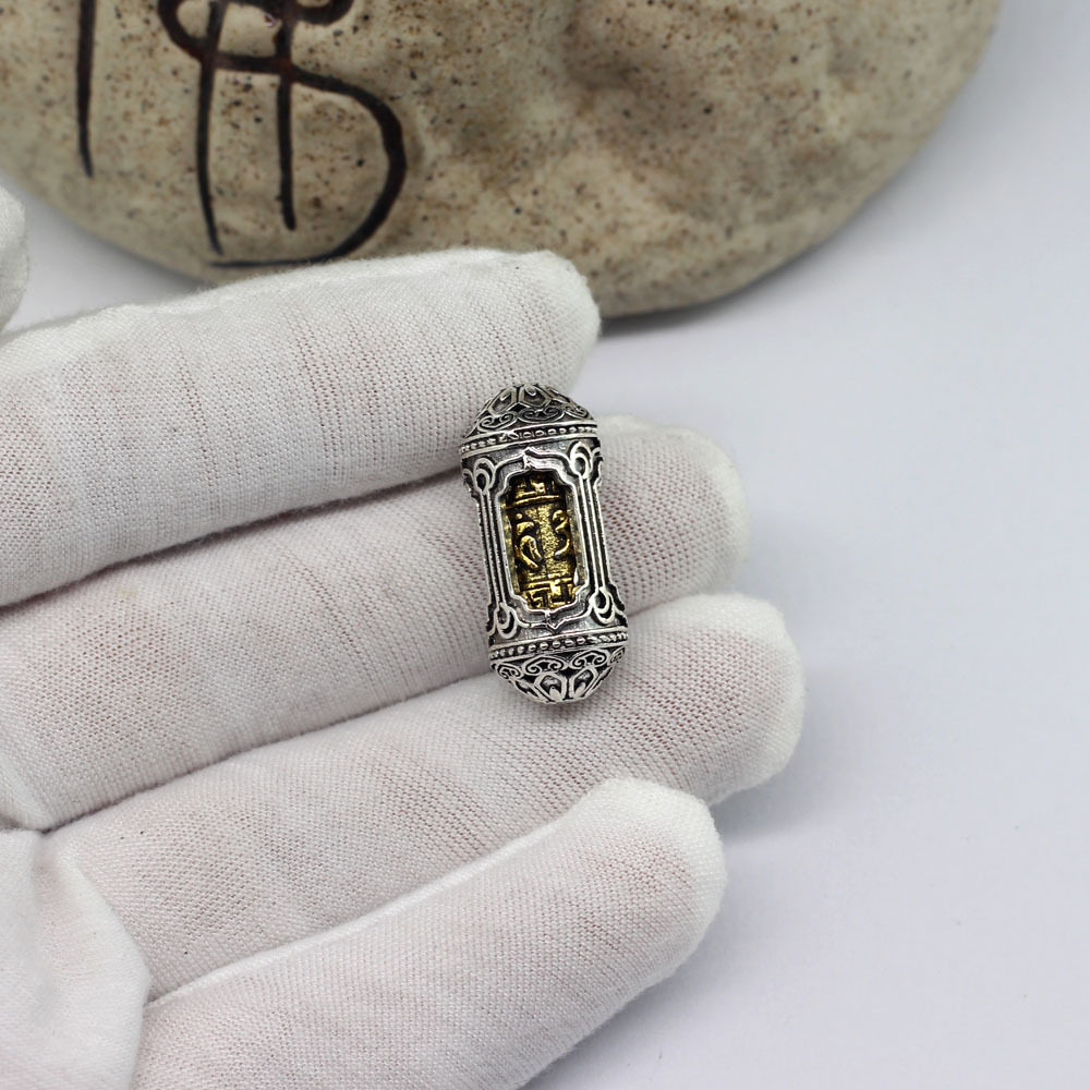 (2개) 합금 티베트어 실버 새로운 티베트 민족 스타일 버킷 비즈 DIY 회전식 2 색 6 자 만트라 터닝기도 배럴 버킷 비즈