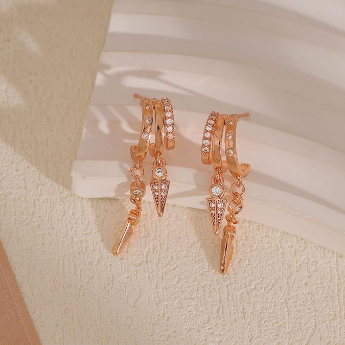 Light Luxury Zircon Drop Earrings Geometric Chain Pendant Jewelry_voghion.com