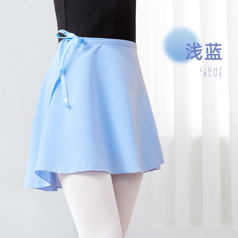 Falda de baile para niños y mujeres con cordones, falda de media longitud con correas elásticas, falda de gasa de una pieza, falda de ejercicio, falda de ballet