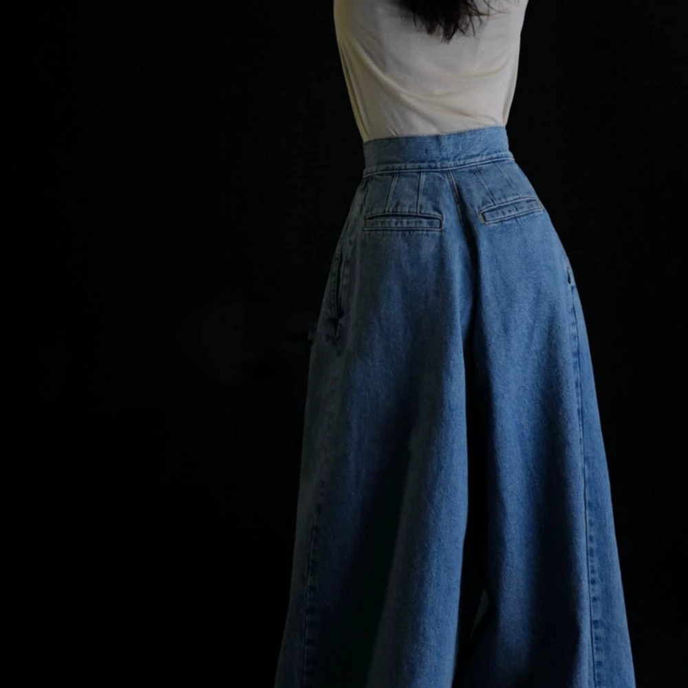 Gan Crane летние новые модные джинсы в японском стиле ретро с широкими штанинами для большого папы Свободные повседневные брюки для похудения А-силуэтом для женщин