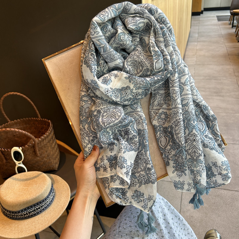 Summer universal long scarf with tassels