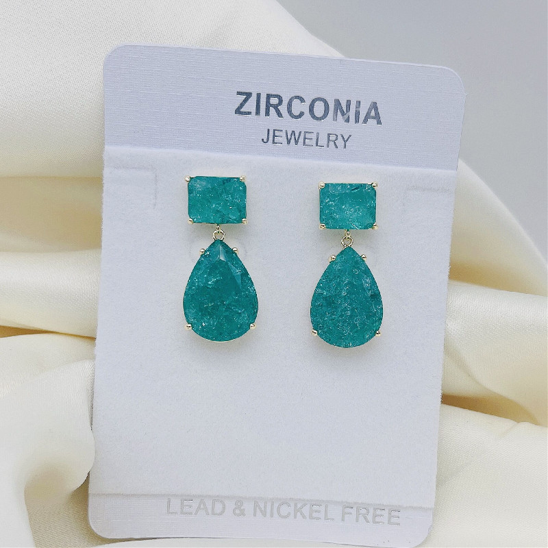 1 Pair Ig Style Simple Style Water Droplets Rectangle Plating Inlay Copper Crystal Drop Earrings display picture 2