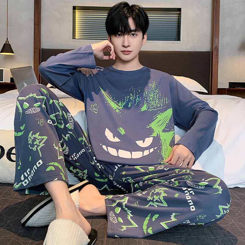 Cotton Pajamas Men's Spring and Autumn Pullover Long Sleeve Pants Cartoon plus size Teenagers 200kg Outer Wear Home Clothes suit Cotton Pajamas Men's Spring and Autumn Pullover Long Sleeve Pants Cartoon plus size Teenagers 200kg Outer Wear Home Clothes suit
