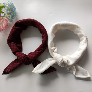 Dark Red Cotton and Linen Decorative Retro Ethnic Style Headscarf Small Scarf Versatile Linen Cotton Pure Color Scarf Small Square Scarf