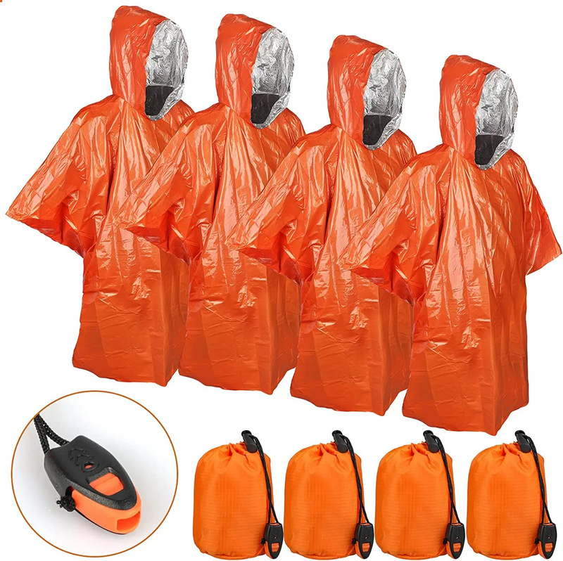 Outdoor Poncho Emergency Survival Waterproof Insulation One-Piece Rescue Reflective Camping Adult Cloak Cycling Raincoat